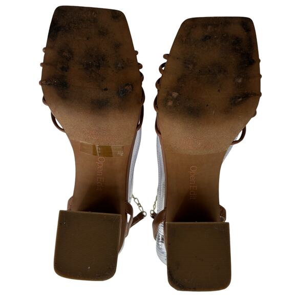 Open Edit Tan Mocha Clarissa Chain Block Heeled Sandals - Picture 10 of 11